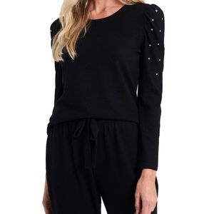 Cece Rhinestone-Embellished Puff-sleeve Sweater